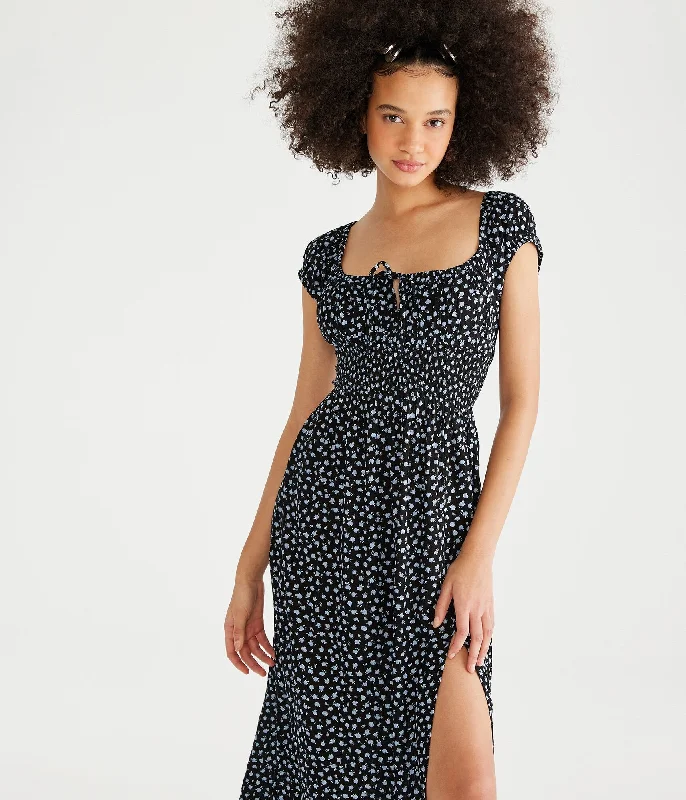 ladies-midi-dress-sporty-sweep-Aeropostale Floral Square-Neck Midi Dress