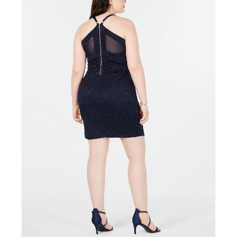 ladies-bodycon-dress-sand-sleek-Emerald Sundae Women's Lace Racerback Bodycon Dress Blue Size 3X