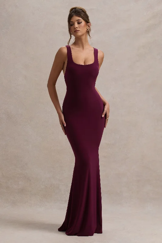 ladies-maxi-dress-date-night-dream-Mahina | Burgundy Square-Neck Maxi Dress