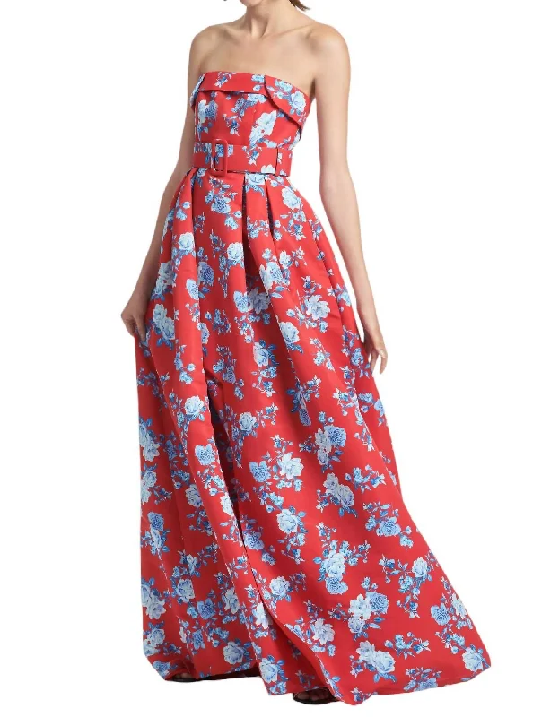 ladies-floral-dress-soft-sprig-Brielle Gown In Red Blue Floral