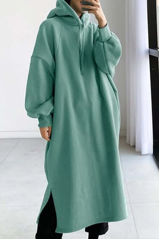 Women's shirt dress rich flair -TastyHottie - Drop Shoulder Hooded Sweatshirt Dress