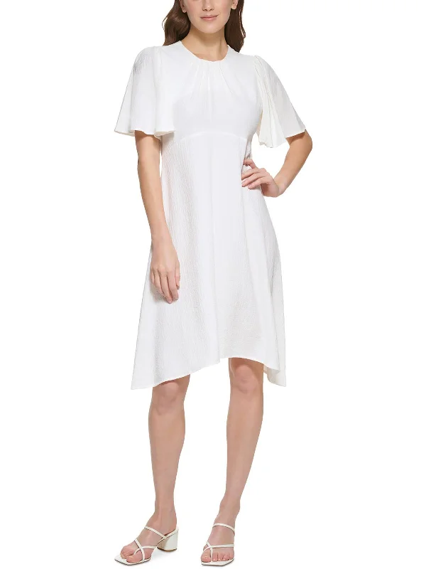 ladies-midi-dress-zip-front-zen-Womens Textured A-Line Midi Dress