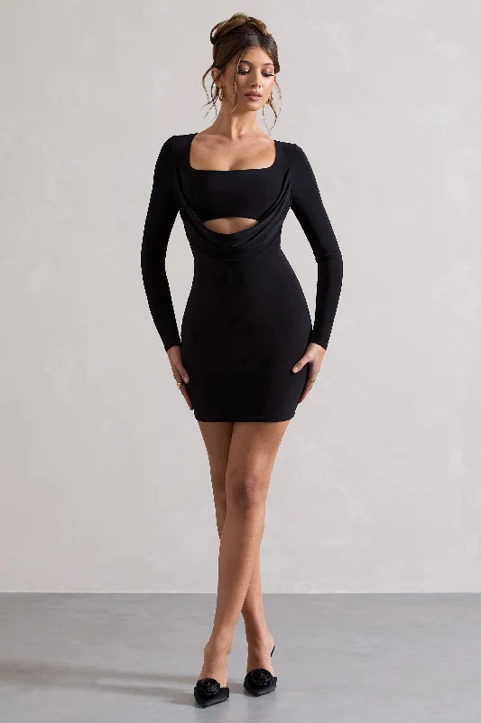 Women's mini dress luxe flair -Last Call | Black Cowl-Neck Long-Sleeve Mini Dress