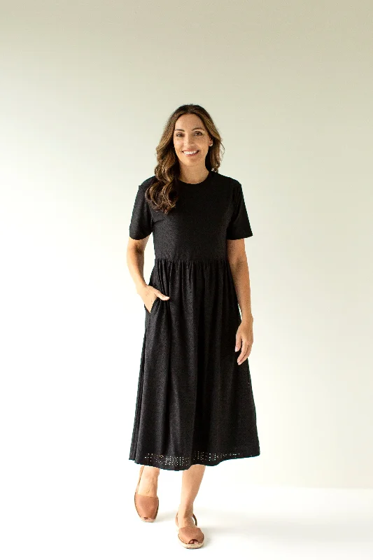 ladies-midi-dress-eco-essence-'Tolkien' Knit Eyelet Midi Dress in Black