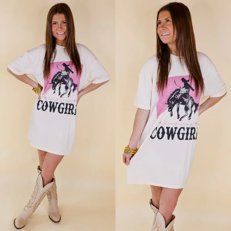 Women's shirt dress petal pop -Long Live Cowgirl Short Sleeve Tee Shirt Dress in Cream