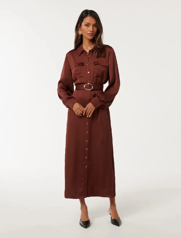 Women's shirt dress date pop -Gracie Petite Shirt Midi Dress