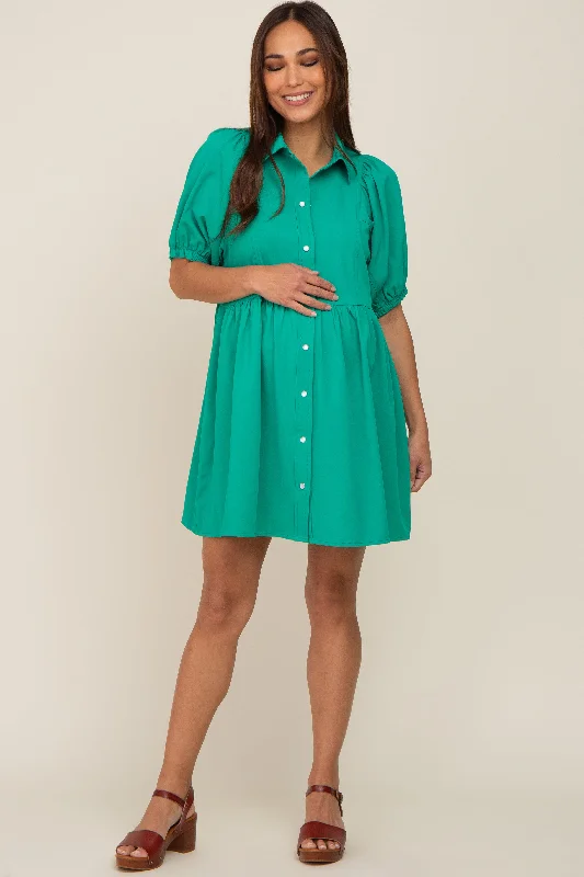 Women's mini dress whirl glow -Green Button Down Maternity Mini Dress