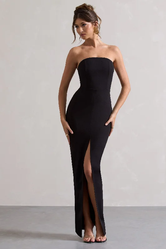 ladies-maxi-dress-sepia-sweep-Cailin | Black Strapless Split Maxi Dress